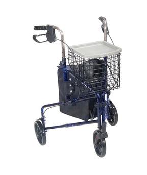 DM 10289BL EA/1 3 Wheel Rollator Rolling Walker with Basket Tray and Pouch, Flame Blue