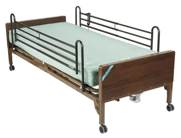 DM 15030BVPKGT EA/1 Delta Ultra Light Semi Electric Hospital Bed with Full Rails and Therapeutic Support Mattress