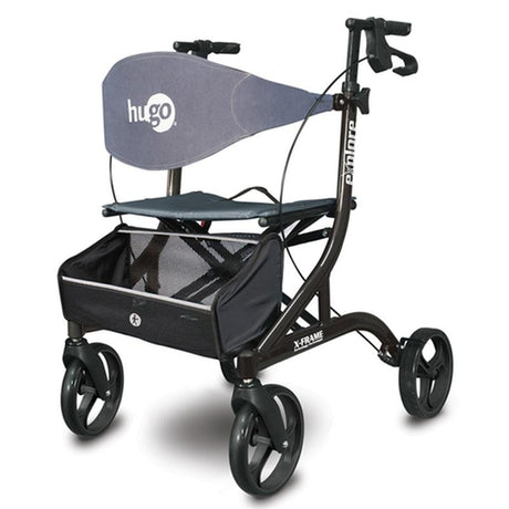 DM 700-977 EA/1 Explore Side-Fold Rollator Rolling Walker with Seat, Backrest and Folding Basket, Pearl Black