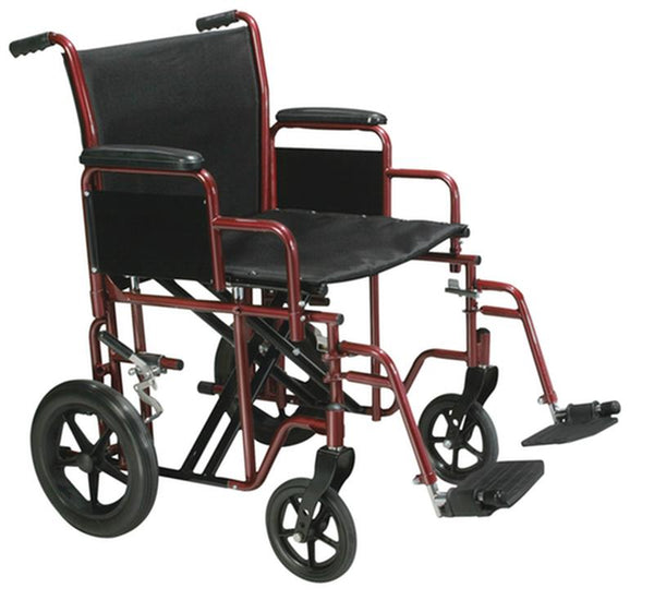 DM BTR20-R EA/1 Bariatric Heavy Duty Transport Wheelchair with Swing Away Footrest, 20" Seat, Red