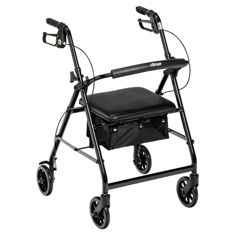 DM R726BK EA/1 Rollator Rolling Walker with 6" Wheels, Fold Up Removable Back Support and Padded Seat, Black