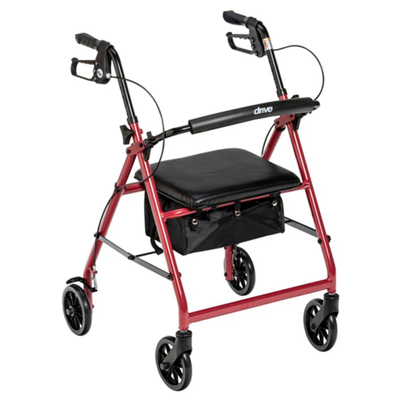 DM R726RD EA/1 Rollator Rolling Walker with 6" Wheels, Fold Up Removable Back Support and Padded Seat, Red