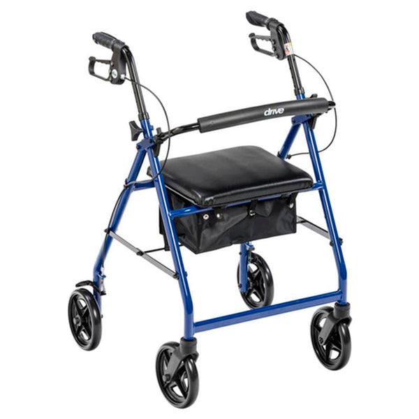 DM R728BL EA/1 Aluminum Rollator Rolling Walker with Fold Up and Removable Back Support and Padded Seat, Blue
