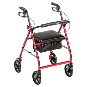 DM R728RD EA/1 Aluminum Rollator Rolling Walker with Fold Up and Removable Back Support and Padded Seat, Red