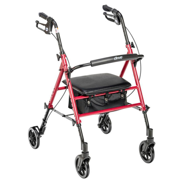 DM RTL10261RD EA/1 Adjustable Height Rollator Rolling Walker with 6" Wheels, Red