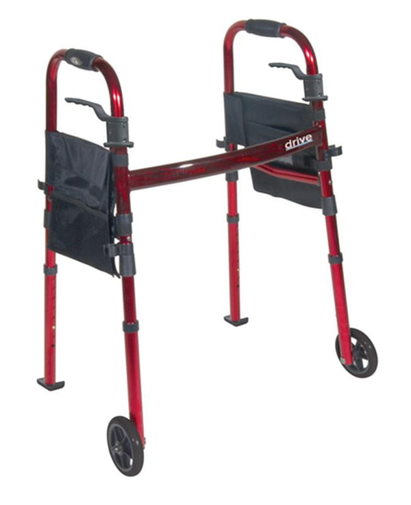 DM RTL10263KDR EA/1 Portable Folding Travel Walker with 5" Wheels and Fold up Legs