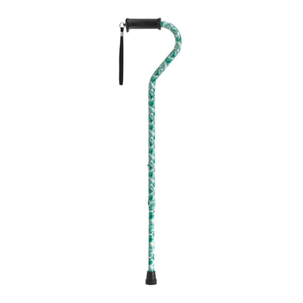 DM RTL10372GL EA/1 Adjustable Height Offset Handle Cane with Gel Hand Grip, Green Leaves