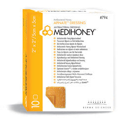 DUP 794 BX/10 MEDIHONEY ANTIBACTERIAL HONEY APINATE DRESSING, SIZE 5CM X 5CM