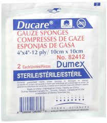 DUP 82412 BX/25PK (2/PK) DUCARE WOVEN GAUZE SPONGE 4IN x 4IN, 12PLY, STERILE