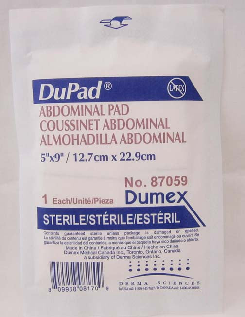 DUP 87059 BOX/25 DUPAD ABDOMINAL PAD 5IN x 9IN, STERILE