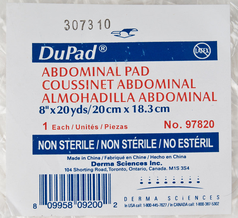 DUP 97820 PK/1 DUPAD ABDOMINAL PAD 8IN x 20YDS, NON-STERILE