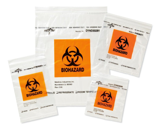 DYND 30271 CS/1000 BIOHAZARD BAG, MEDIUM, 8" X 8" (20CM X 20CM)
