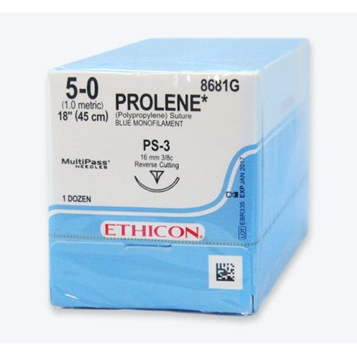 JNJ 8681G BX/12  SUTURE PROLENE/SURGILENE/SURGIPRO 8681/SP1681 PS-3/P-11/PRE-3/SBE-3 5-0 18in BL