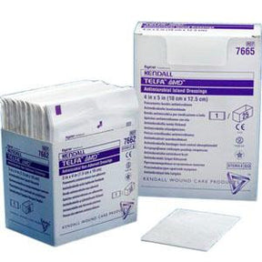 KND 7666 TY/25 TELFA ANTIMICROBIAL NON ADHERENT ISLAND DRESSING, 4IN X 8IN