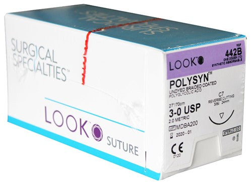 LOOK 442B BX 12 SUTURE 3-0 POLYGLYCOLIC ACID 27" W/C7 NEEDLE.
