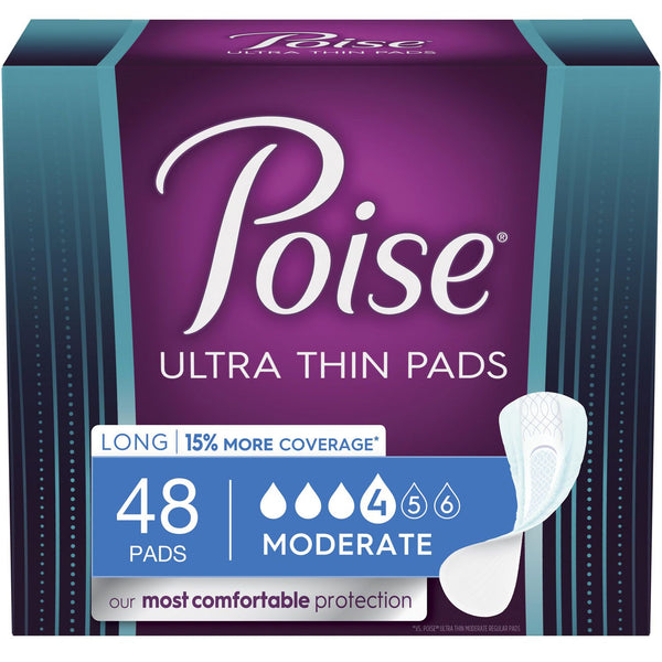 POI 53459 PKG/48 POISE ULTRA THIN MODERATE LONG NON-WINGED PADS CONVENIENCE