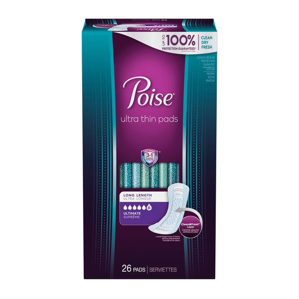 POI 54356 PKG/26 POISE ULTRA THIN ULTIMATE LONG NON-WINGED PADS CONVENIENCE