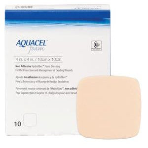 SQU 420633 BX/10 AQUACEL NON-ADHESIVE FOAM DRESSING, 4IN X 4IN (10CM X 10CM)