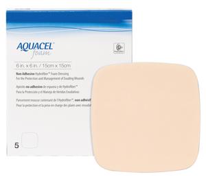 SQU 420635 BX/5 AQUACEL NON-ADHESIVE FOAM DRESSING, 6IN X 6IN (15CM X 15CM)