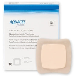 SQU 420680 BX/10 AQUACEL ADHESIVE FOAM HYDROFIBER DRESSING  4"X4"  STERILE