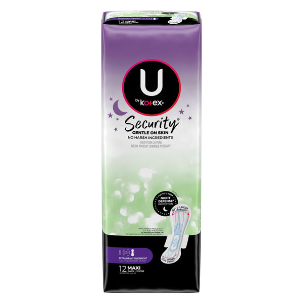 UBK 51755 PKG/12 U by KOTEX SECURITY Thick Pads Extra Heavy Overnight Wing