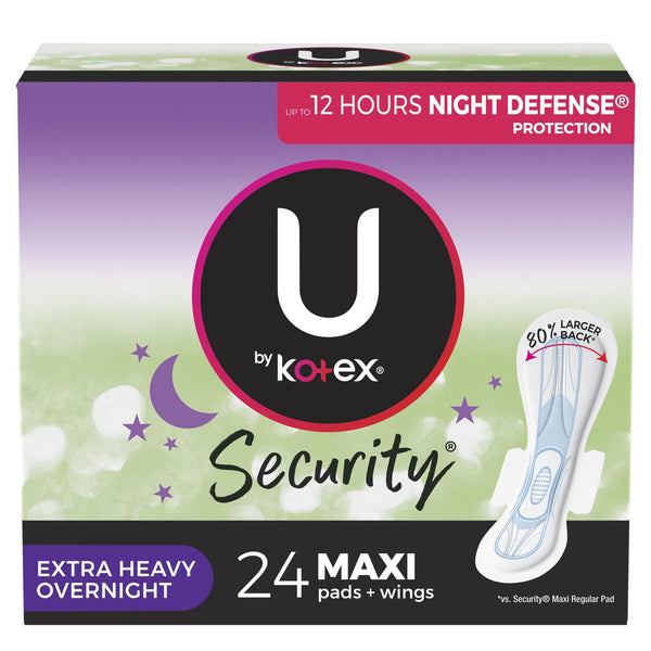 UBK 53635 PKG/24 U by KOTEX SECURITY Thick Pads Extra Heavy Overnight Wing